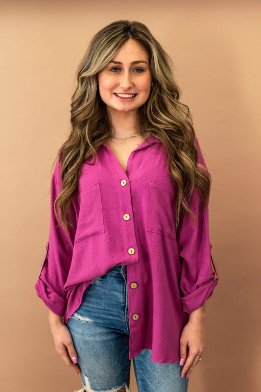 Madelyn Magenta Button Up