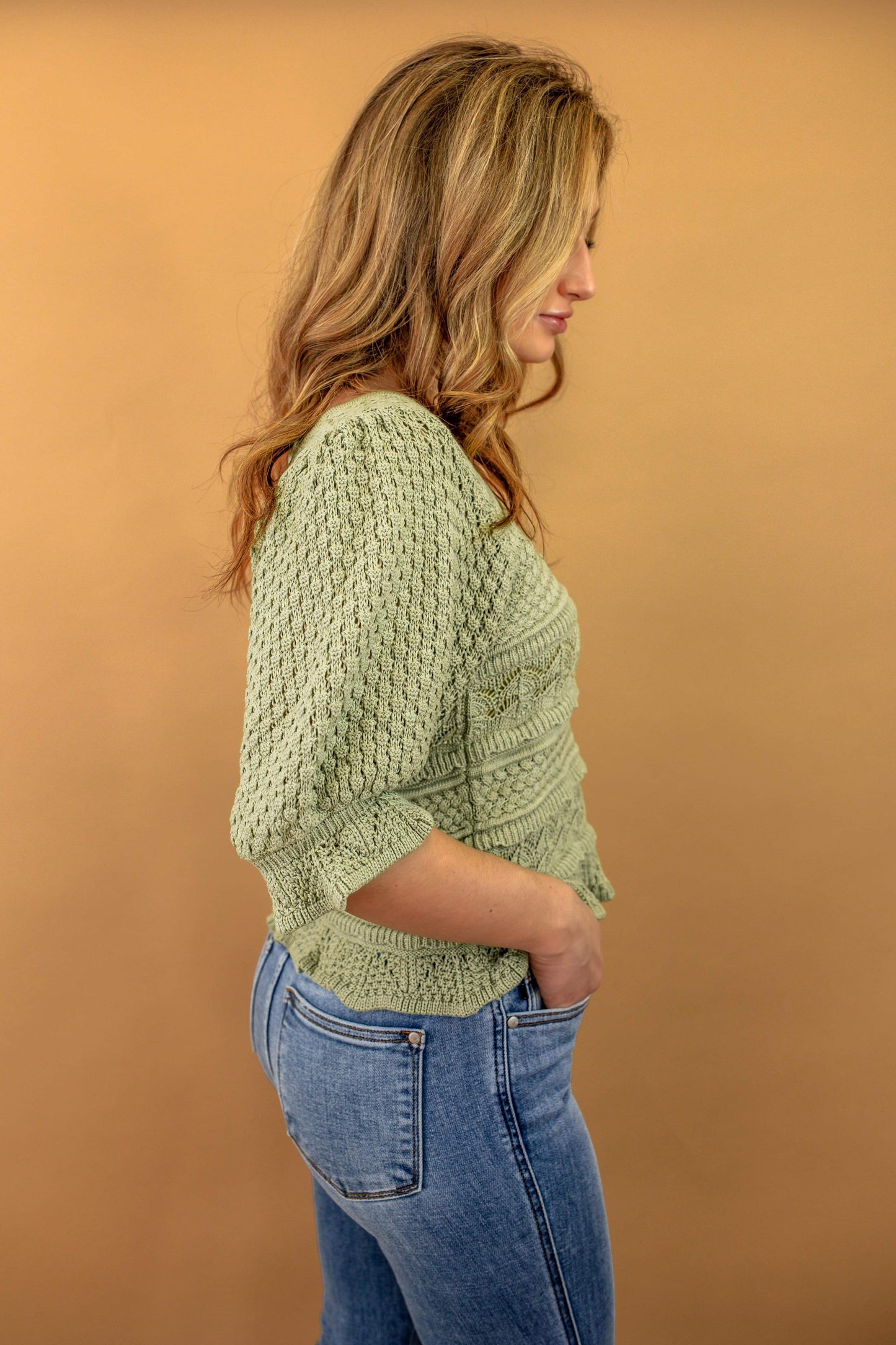 Chelsey Eyelet Knit Top in Sage