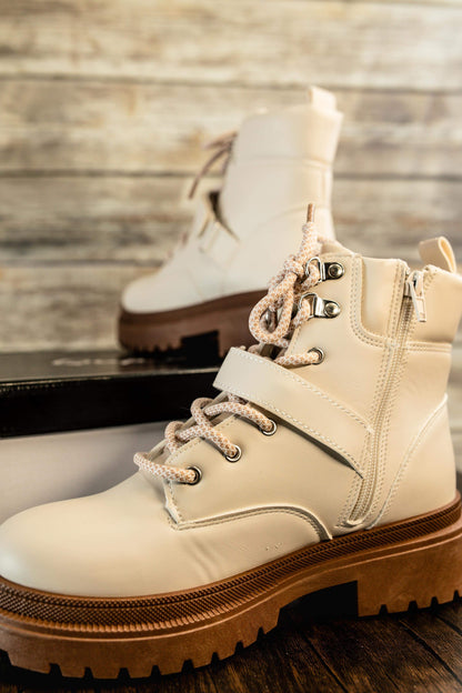 Pat Lace Up Bootie in Off White