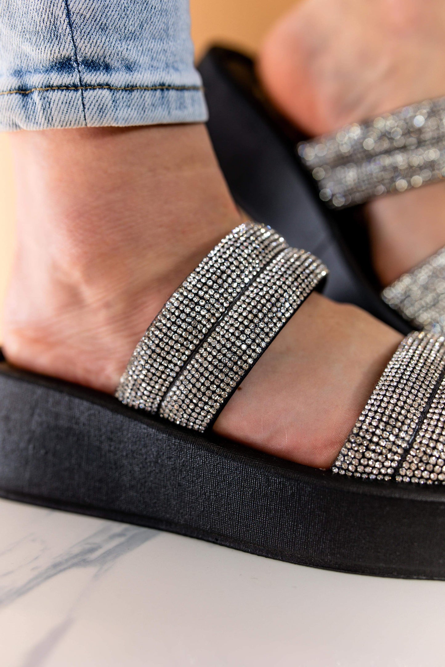 Denae Rhinestone Sandal in Black