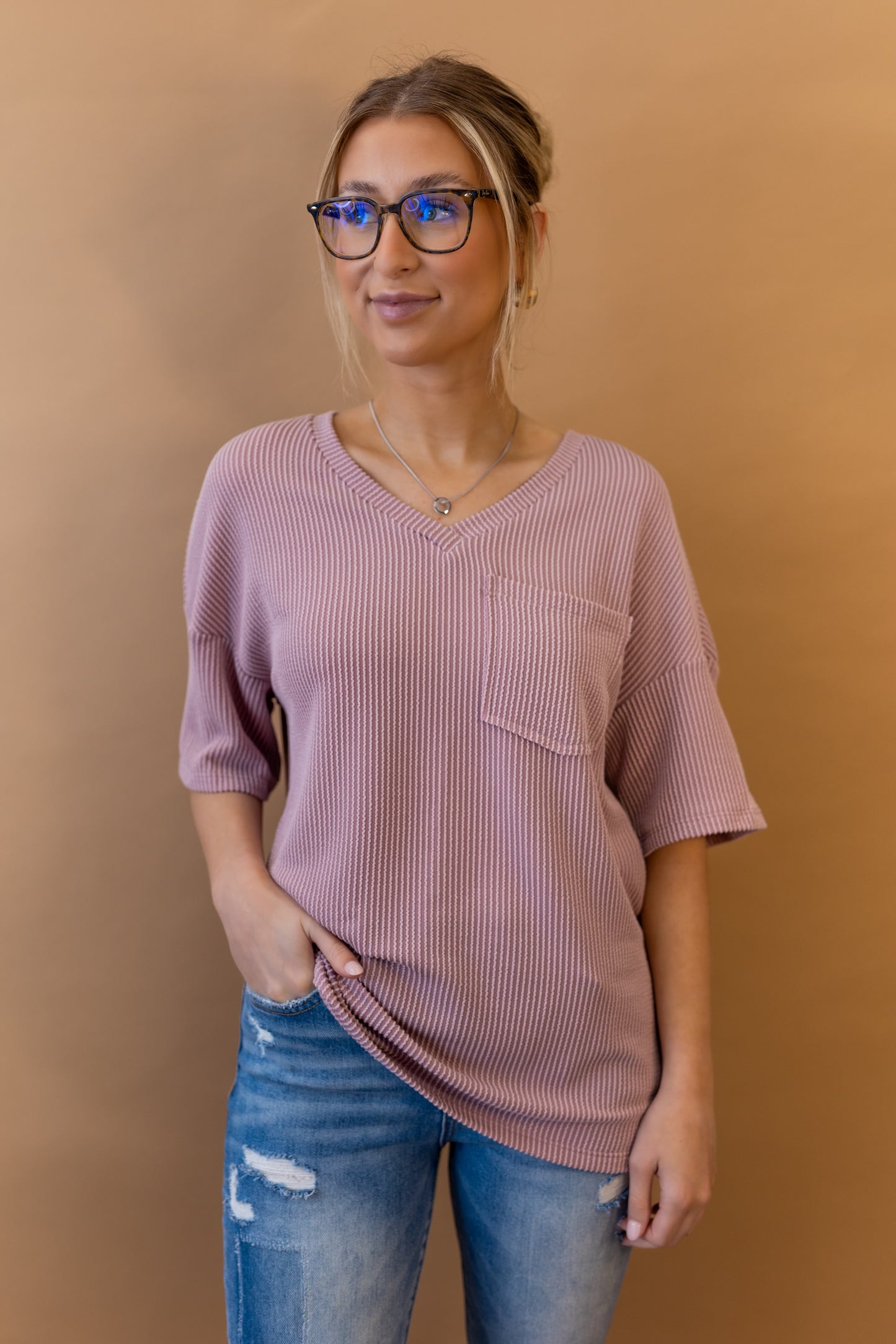 Rowan Ribbed Top in Rose