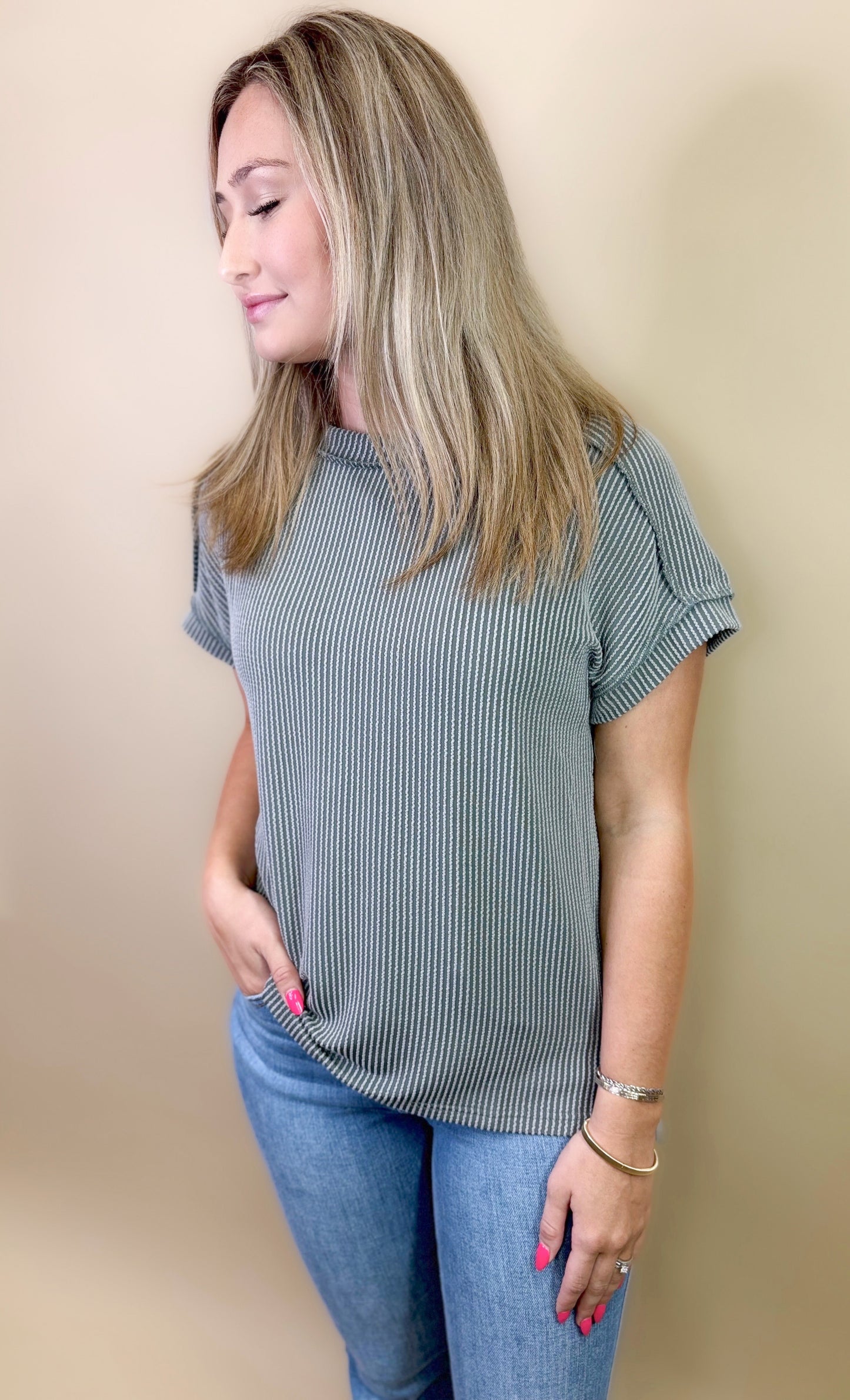 Brea Ribbed Top in Grey