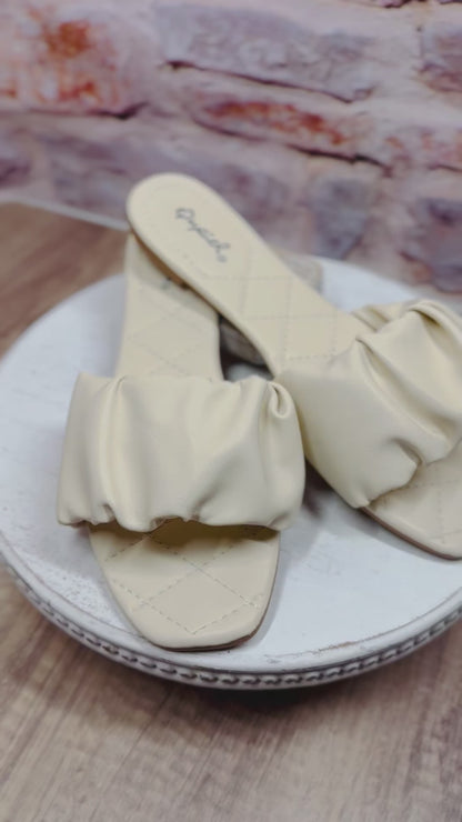 Hazel Ruched Sandal in Beige