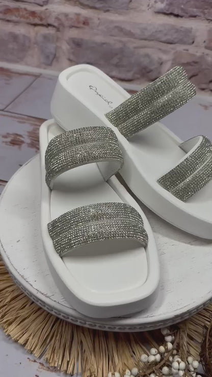 Denae Rhinestone Sandal in White