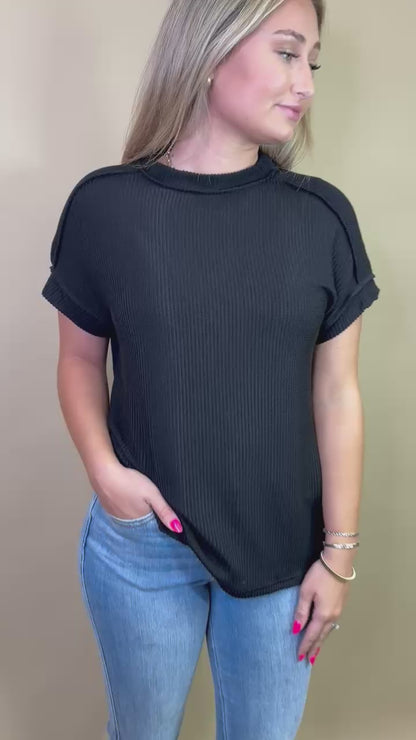 Brea Ribbed Top in Black