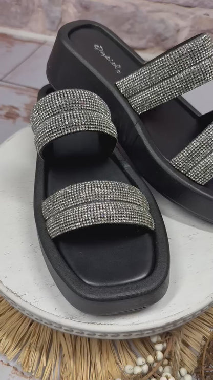 Denae Rhinestone Sandal in Black