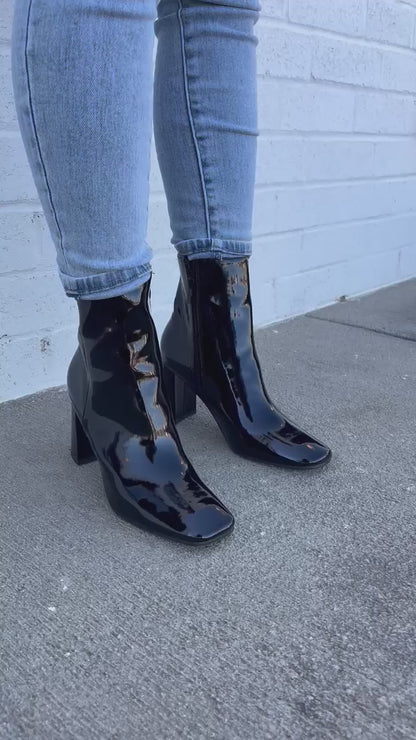 Rita Patent Leather Bootie in Black